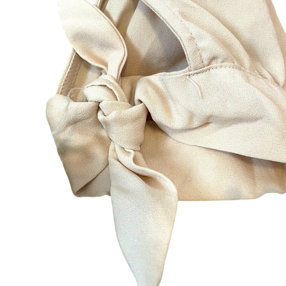 Forever 21 Womens Beige V Neck Button Front Blouse Top Tie Sleeve‎ Shirt S - Picture 4 of 5
